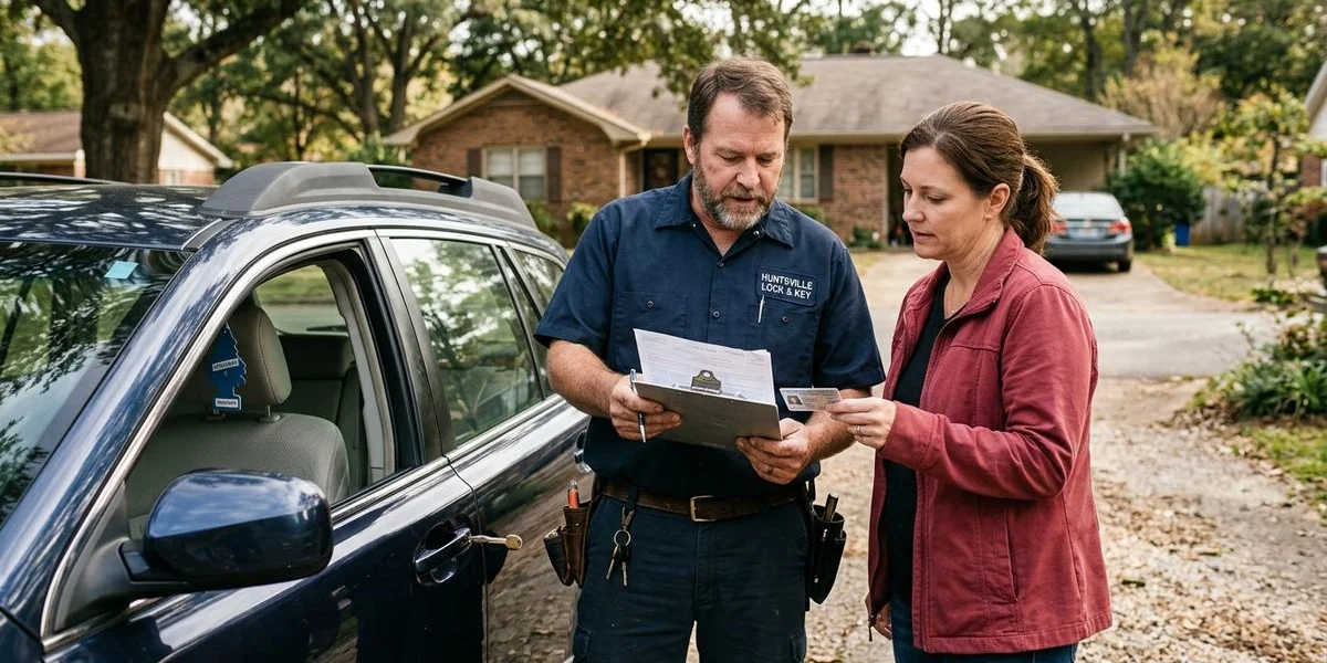 Locksmith verifying vehicle ownership documents